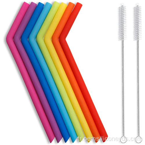 Özel Silikon Yedek Pipalar Kullanımlık Smoothie Straws